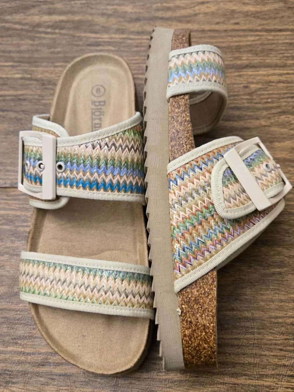 BJORNDAL Anne Marie Women's Raffia Straw Footbed Sandals w/Buckle - Size 8M